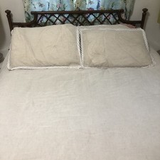 Full/Queen Comforter Set Linen/Polyester with Crochet Trim Natural Linen Color