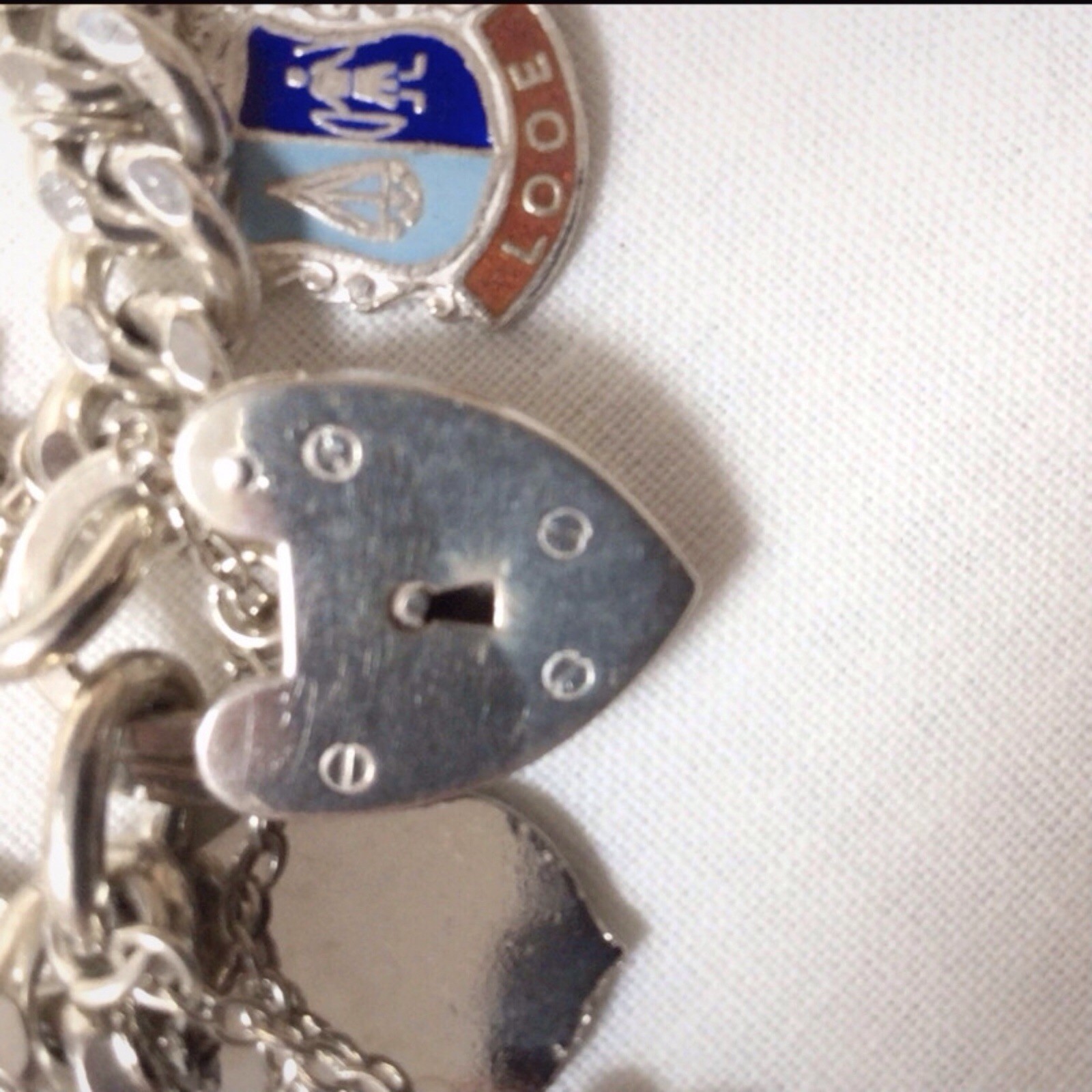 Vintage Solid Silver Curb Link Charm Bracelet 21 … - image 10