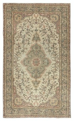 5.8x9.7 Ft Handmade Vintage Beige Turkish Rug for Rustic or Country Style Home