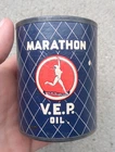 Vintage Marathon VEP Motor Oil Can Coin Bank Advertising Blue Red