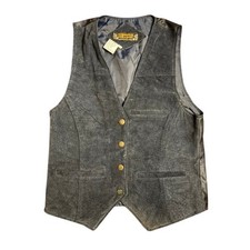 Vintage 80s Dont Stop Classics Leather Vest Blue Biker Western Mens Small