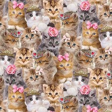 Animal Fabric  Packed Princess Kitty Cat Tiara  Timeless Treasures YARD