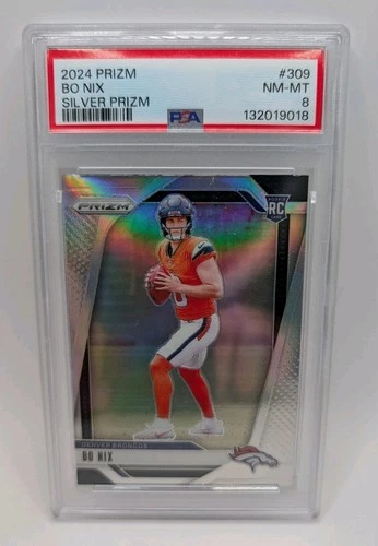 2024 PSA 8 Bo Nix RC #309 Silver Prizm Rookie Card Panini Prizm NFL Football