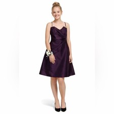 Vintage ALFRED SUNG Formal Dress Size 4 Purple Chiffon Strapless Ruched Y2K