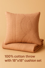 100 Cotton Quilted Throw Blanket with 18x18 Cushion Set Terracotta Brown