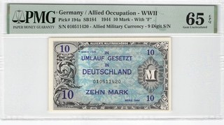 Germany 10 Mark 1944 P 194a PMG 65 EPQ