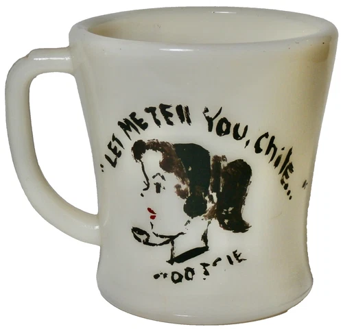 VINTAGE ANCHOR HOCKING FIRE KING MILK GLASS HAND PAINTED D HANDLE COFFEE CUP MUG