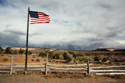 American Flag Flying in Rural Landscape Photo Art Print Poster 18x12