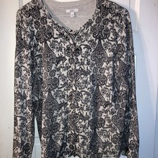 Croft  Barrow Women  s 100 Cotton Black And Gray Cardigan Size L