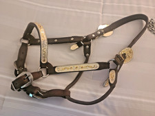 Beautiful Show Halter Quality Leather Silver Stones Full Size Horse EUC