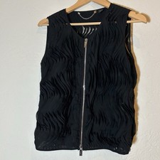 Chico  s Black Label Black Textured Mesh Zip Front Vest Sleeveless Size 1