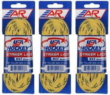 A R Sports USA Hockey Striker Laces, Waxed 108" - Yellow 3-Pack