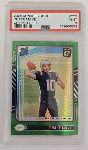 2024 Panini Optic - #229 Drake Maye RC - Green Hyper Prizm - PSA 9 MINT