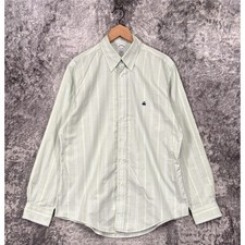 Brooks Brothers Regent Shirt Large Mens Green Oxford Stripe Non Iron Supima Logo