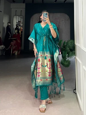 Tejido Jacquard Paithani Caftán Mujer Abaya Turco Dubái Modesto Islámico Moda - Imagen 1 de 4