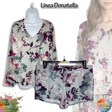 NWT Linea Donatella Women's L Knit V-Neck Top  Shorts Pajama Set LXG240, Green