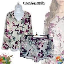 NWT Linea Donatella Women's L Knit V-Neck Top & Shorts Pajama Set LXG240, Green