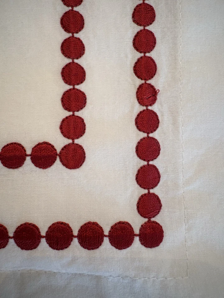 Pottery Barn Жемчуг Хлопок Перкаль Стандартная Подушка Sham Белая Красная Вышитая - Изображение 2 из 4