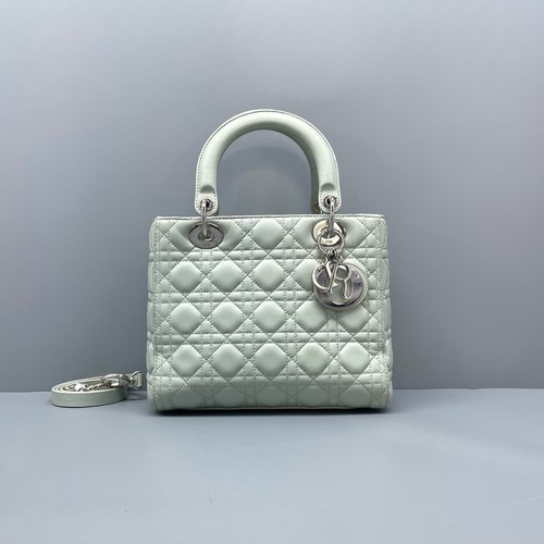 Dior Lady Dior Medium Grey Green Lambskin Handbag & Crossbody Bag Duty Paid