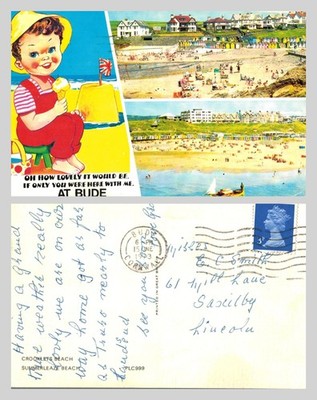 Alte Postkarte - Bude Cornwall Strand am Meer Mehrfachansicht 1973 VERSCHICKT