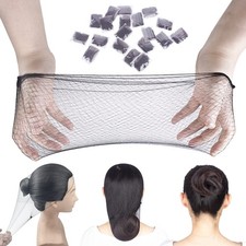 Black Hairnets 30 PCS, 22" Invisible Hair Nets Elastic Edge Mesh for Women Bu...