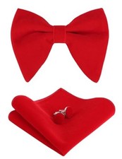 Mens Pretied Velvet Adjustable Bow Tie, Hanky and Cufflinks One Size 015-red