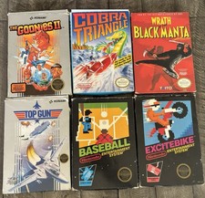 NES 6 Game Lot - Excitebike, Top Gun, Baseball, Goonies 2, Black Manta, Cobra T