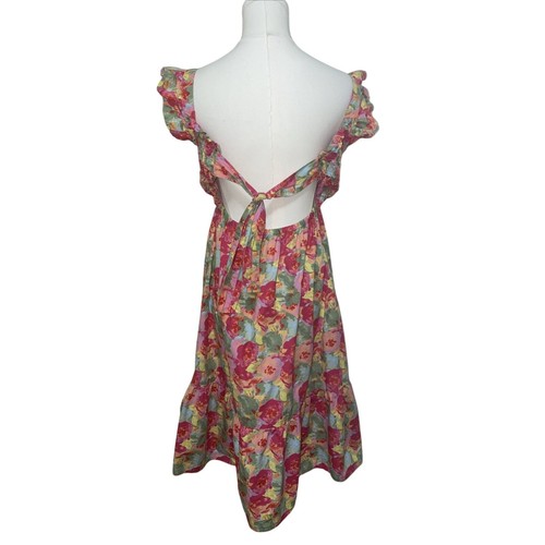 Peyton & Parker Tiered Ruffle Midi Apron Dress Pink Floral L/14 Cottagecore - Picture 4 of 5