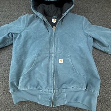 Carhartt Jacket Unisex Youth L Blue Full Zip Canvas Hooded Logo Kangaroo Pocket