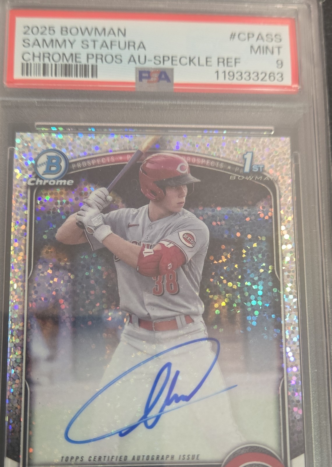 2025 Bowman - Chrome Prospect Auto Sammy Stafura PSA 9  Speckle Refractor 77/299