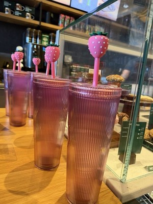 Starbucks Pink Ribbed Studded Soft Tumbler w/ Lid & Straw, Strawberry New 2026