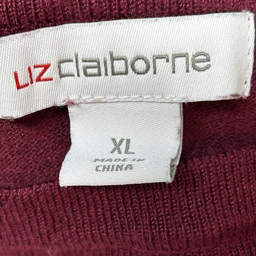 Liz Claiborne Striped Sweater Lightweight Maroon Pink White Size 1X - Picture 2 of 11