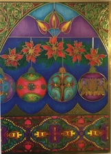 Sunrise- Christmas- Ornate Ornaments / Cloisonné Style- Vintage Card 1993