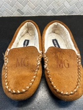 Girl s size 1 brown Suede Moccasin Slippers with Sherpa Lining