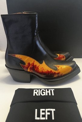 Vetements Black Leather Flame Licked Ankle Cowboy Boots NIB Size 35
