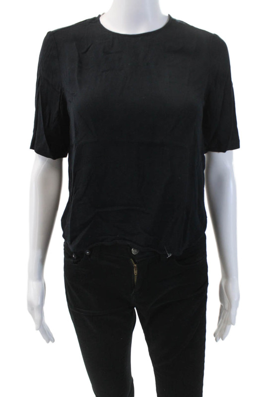 ALC Womens Short Sleeve Round Neck Blouse Navy Blue Size S