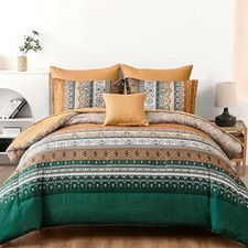 Boho Comforter Set Size,8 Pieces Brown and Green King Yellow-brown and Green