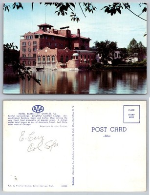 Vintage Hotel Baker St. Charles, IL Postcard - Dextone Illinois Landmark AAA