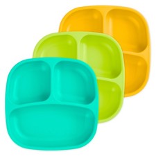Toddler Plates with Dividers - 3 Compartment Set - Dishwasher  Microwave Safe