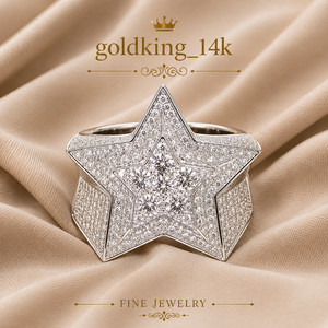 Authentic Men's 3.50 Carat Round Moissanite Five-Star Design Ring 14K White Gold Plated