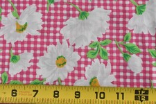 By 1/2 Yd, Vintage, White Floral on Pink  White Gingham Quilt Cotton, V956