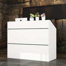 Modern White Reception Desk with Raised Countertop Desk Office Table