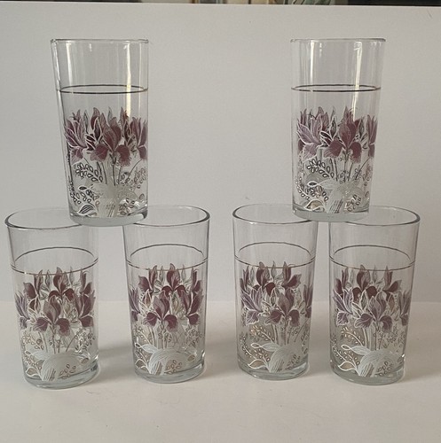 Vintage ~ Cerve Pink Iris Glasses ~ Set of 6 ~ Made in Corvetro Italy ~ Tumblers - Picture 1 of 5