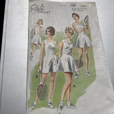 Style Vintage Schnittmuster Tenniskleid Fit Flare 38 Inch Brust SCHNITT 1465 60er Jahre