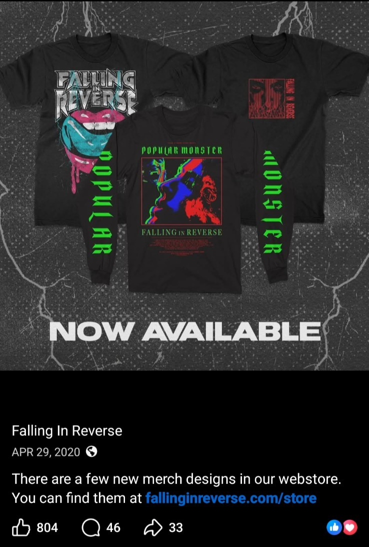 Falling In Reverse Official Merch 2020 Popular Monster Long Sleeve