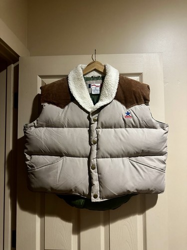 Tony Lama, VINTAGE TONY LAMA LEATHER YOKE SHEEPSKIN COLLAR PUFFER DOWN WESTERN VEST SIZE XL