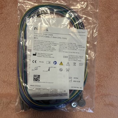 NATUS Reusable Button Snap Lead Cable Bundle of 5/pkg Colors  3.0m (118'')1.5m