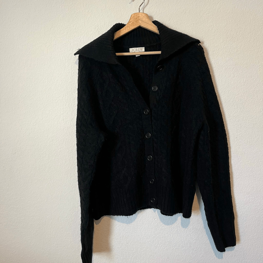 J. Crew Black Collared Cable Knit Button Down Car… - image 2