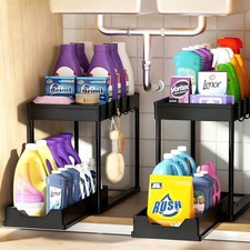 Under Sink Organizers 2 Pack, Pull-Out Sliding Cabinet Storage Rack 2-Tier
