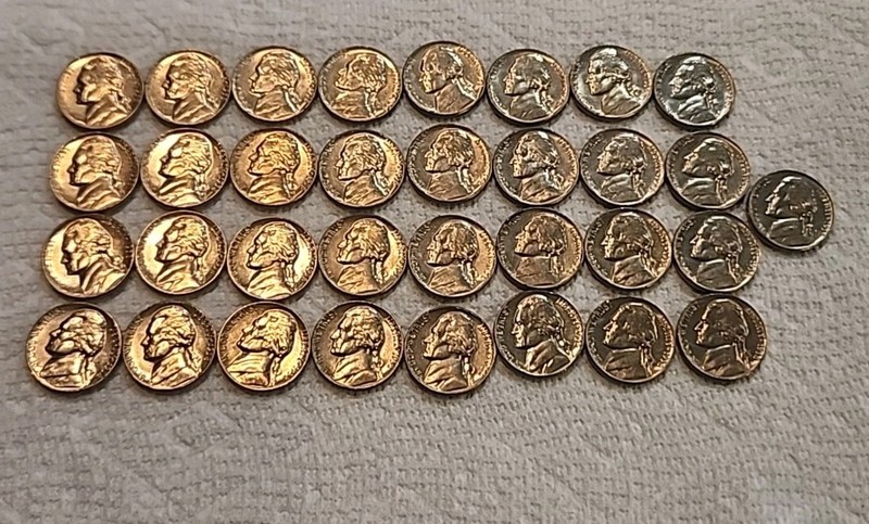 1958 Jefferson Nickels (33) All Uncirculated No Mint Marking